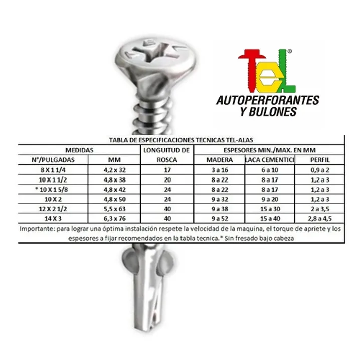 TORNILLO ALAS 10 x 2 bolsa x 100 - Miniatura 2